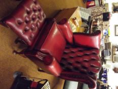 Ox blood deep buttoned leather Queen Anne style wi