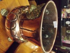 Victorian copper jardiniere with brass lion mask l