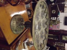 Large brass and ceramic crackle glaze pedestal cen
