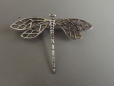 Silver stamped brooch, dragonfly
