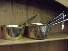 Four brass jam pans