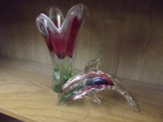 Art glass vase and art glass dolphin