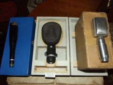 3 vintage microphones, related cables