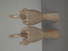 Pair of wooden articulating hands