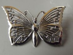 Silver stamped brooch, butterfly