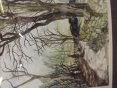 Framed watercolour Dunscar Lane signed Susan Birtw