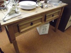 Rustic pine kitchen table with two apron drawers