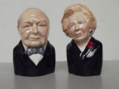 2 Toby jugs, Margaret Thatcher and Churchill