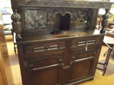 Oak glazed court cupboard, possibly Old Charm