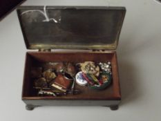 Pewter cigarette box together with vintage brooche