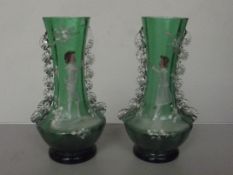 Pair of Mary Gregory style vases, both a/f