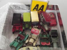Box of collectable cars to include AA badge