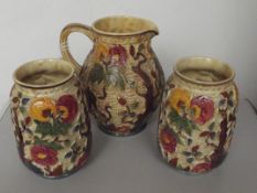 Indian tree water jug and two vases