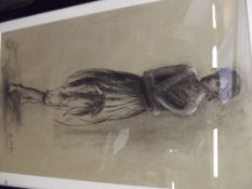 Framed pencil and charcoal drawing signed Dor Grah