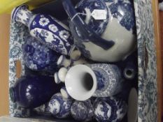 Large collection of blue and white ceramics