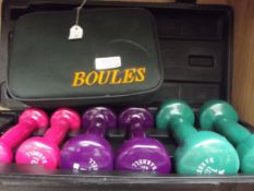 Set of boules together with lady's weights