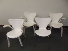 Set 4 white dining chairs chrome legs and arms