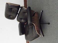 Eames Leather with Wood Back Swivel Chair