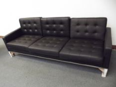 2 x Black leather Florence Knoll 3 seater sofas