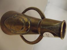 Unusual twin handled brass vessel with coat of arm