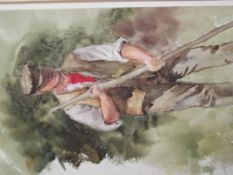 Framed watercolour depicting a land worker.