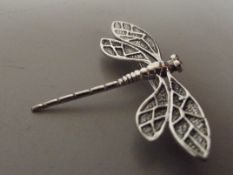 Silver stamped brooch, dragonfly