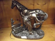 Bronzed resin group, horse and farrier