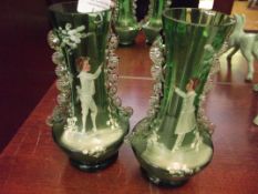 Pair of Mary Gregory style vases, a/f
