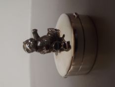 Silver stamped pill box, teddy bear
