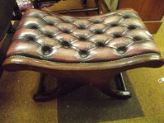 Ox blood deep buttoned leather X frame footstool