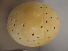 Ostrich egg carved with rhino, lion, water buffalo
