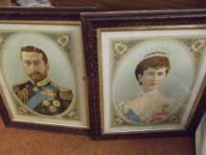 Pair of oak framed portrait pictures depicting Kin