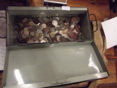 Tin deed box containing coin collection