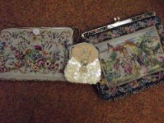 Two vintage handbags together with a purse