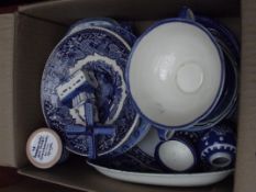 Box of blue and white ceramics