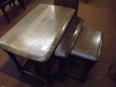 Nest of three oak tables with waterfall edges