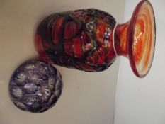 Signed Mdina glass vase together with paperweight