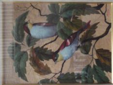 Framed birds made up by Tobacco or Vine leaves, si