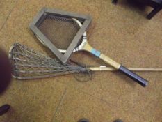 Vintage La Crosse stick and tennis racket