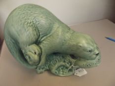 Sylvac figure of an otter with fish, 26 cm