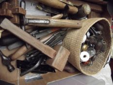 Box of vintage tools and others