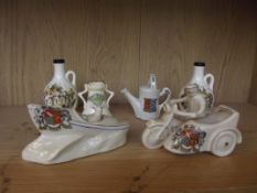 Six items of crested ware