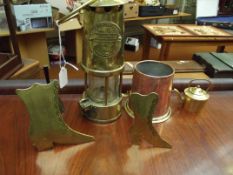 Miners lamp together with further bras and copper