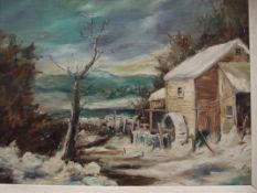 Oil on board - Farm scene, signed