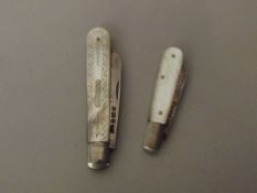 Two mother of pearl fruit knifes