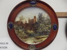 Round framed Arts & Crafts - Hadden Hall. signed H