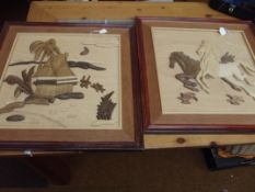 Two wooden plaques with relief decoration