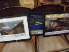 Three reproduction framed rail travel prints