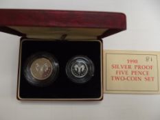Royal mint 1990 silver proof five pence two-coin s