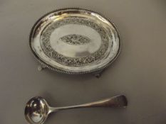 George III condiment spoon together with a white metal dish